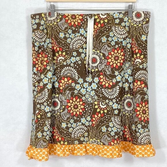 Margo Belle Designs Midi Floral A-Line Cotton Skirt With Polka Dot Hem Large - Picture 3 of 5